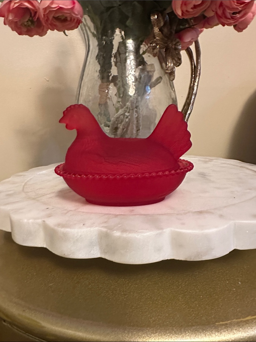 Red Hen Covered Dish Candy Dish
